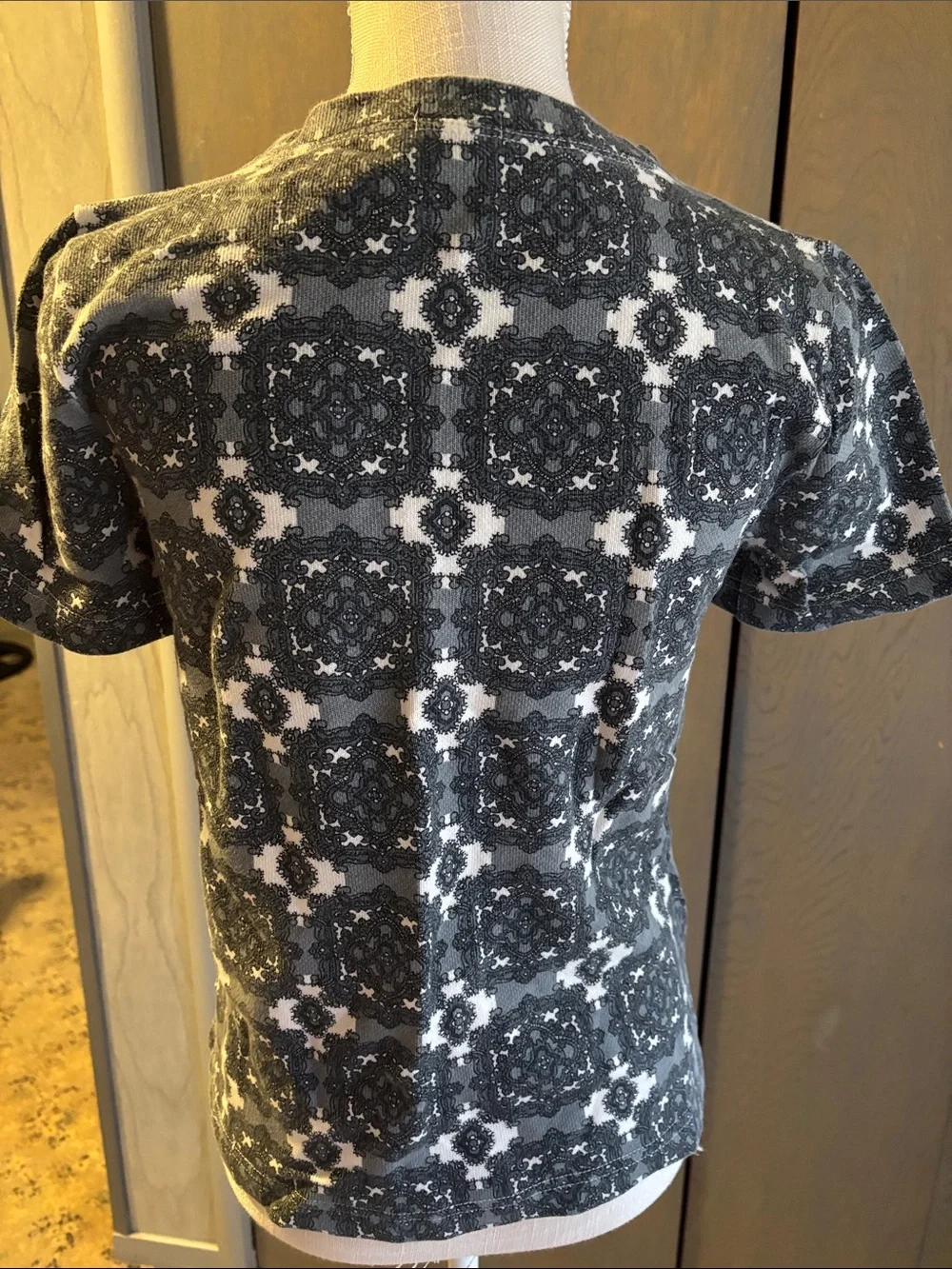 J Crew Mosaic Tile Print Sweatshirt Top Fall Cozy Retro Short Sleeve Knit